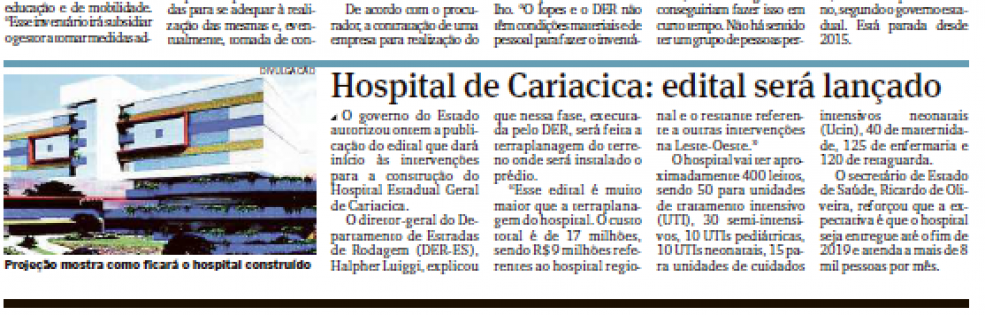 Hospital de Cariacica: Edital será lançado